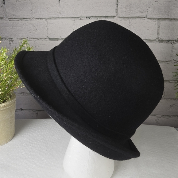 Black Wool Bucket Hat With Trim Classic Dressy Preppy - Picture 4 of 8